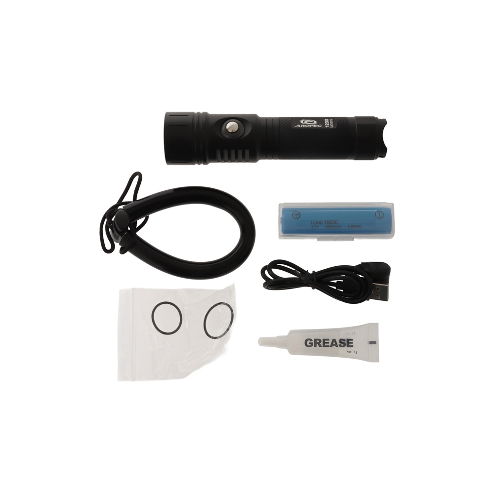 Aropec Rechargeable LED Dive Torch 1200lm - Waterproof to 100m
