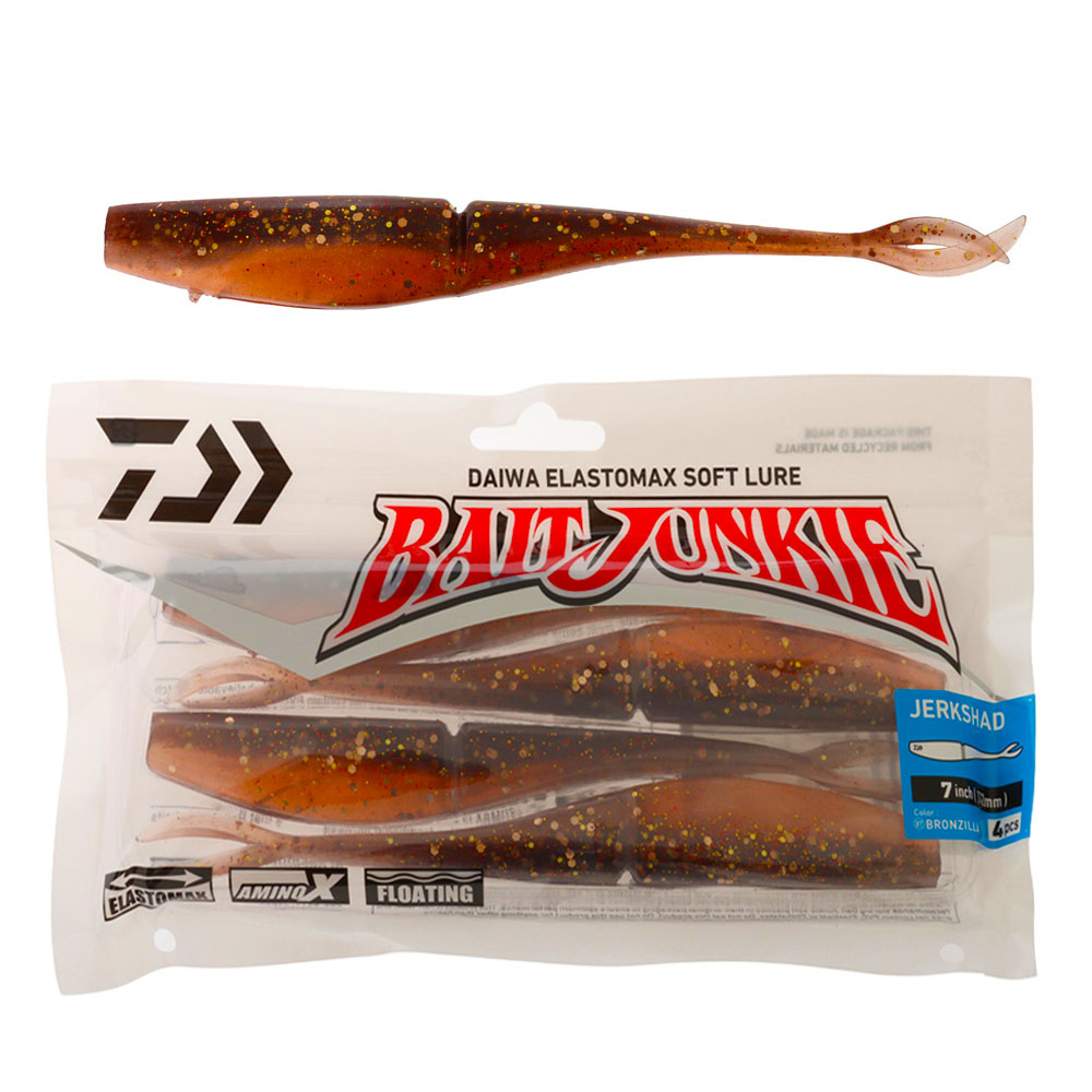 Daiwa BaitJunkie Jerkshad Soft Bait 7in/17.2cm Qty 4 Bronzilla