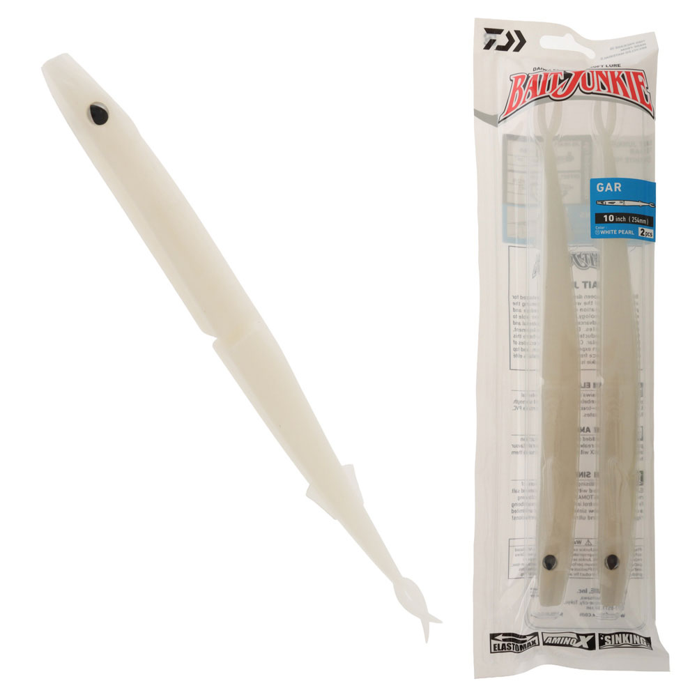 Daiwa BaitJunkie Gar Soft Bait 10in/25.4cm Qty 2 White Pearl