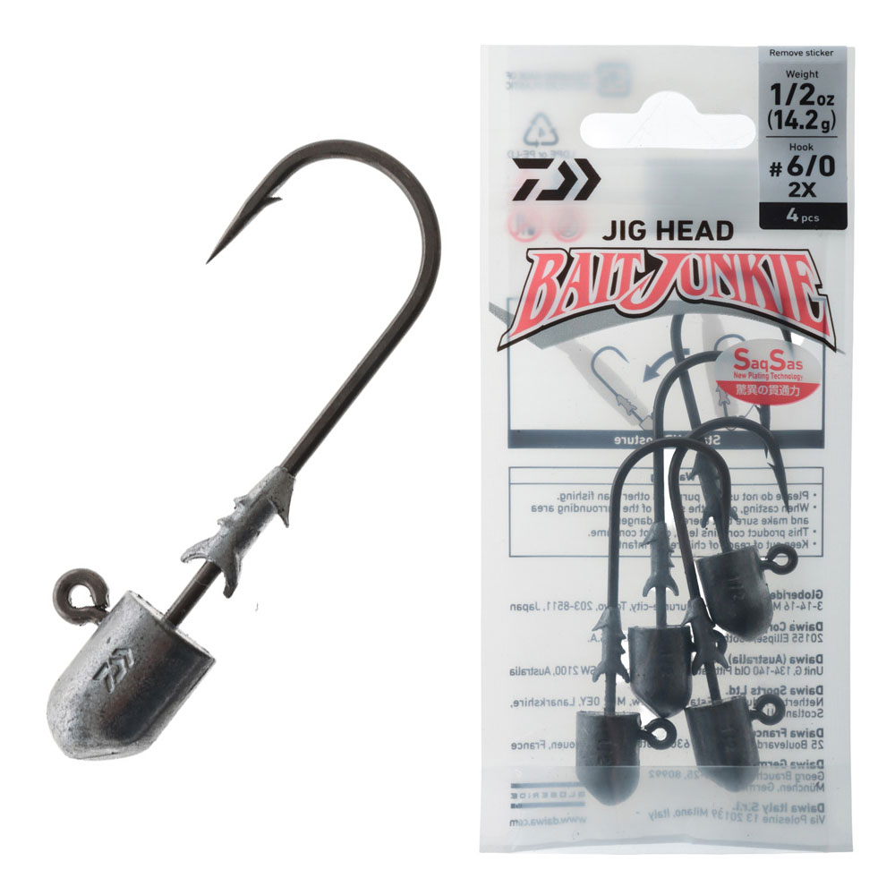 Daiwa BaitJunkie 2X Heavy Duty Jig Heads 1/2oz #6/0 Qty 3