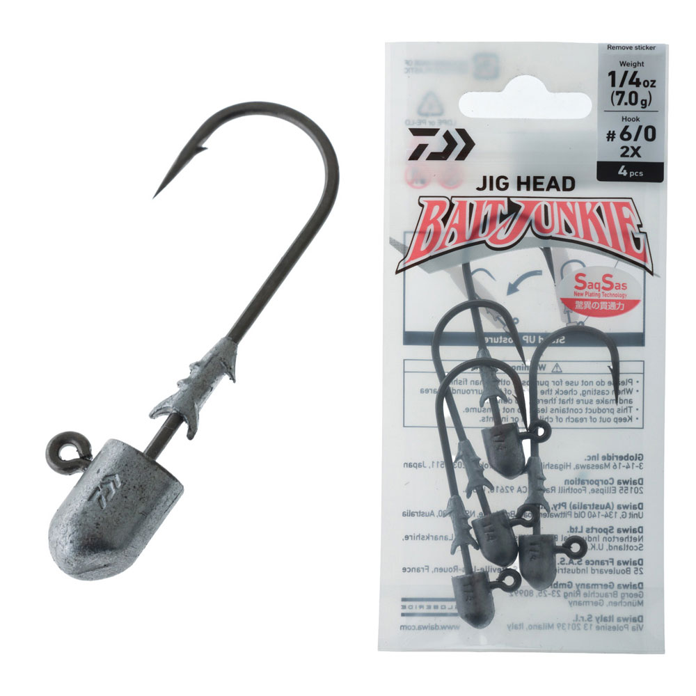 Daiwa BaitJunkie 2X Heavy Duty Jig Heads 1/4oz #6/0 Qty 4