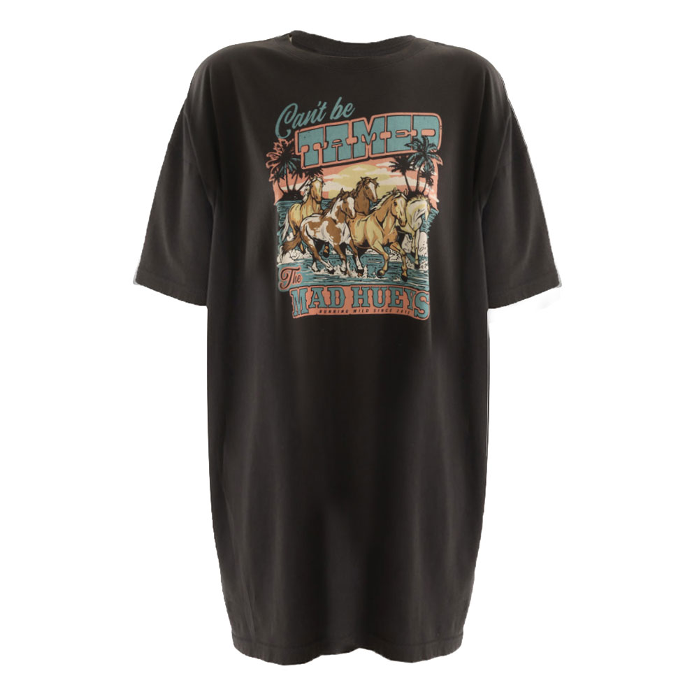 The Mad Hueys Cant Be Tamed Womens T-Shirt Dress Vintage Black