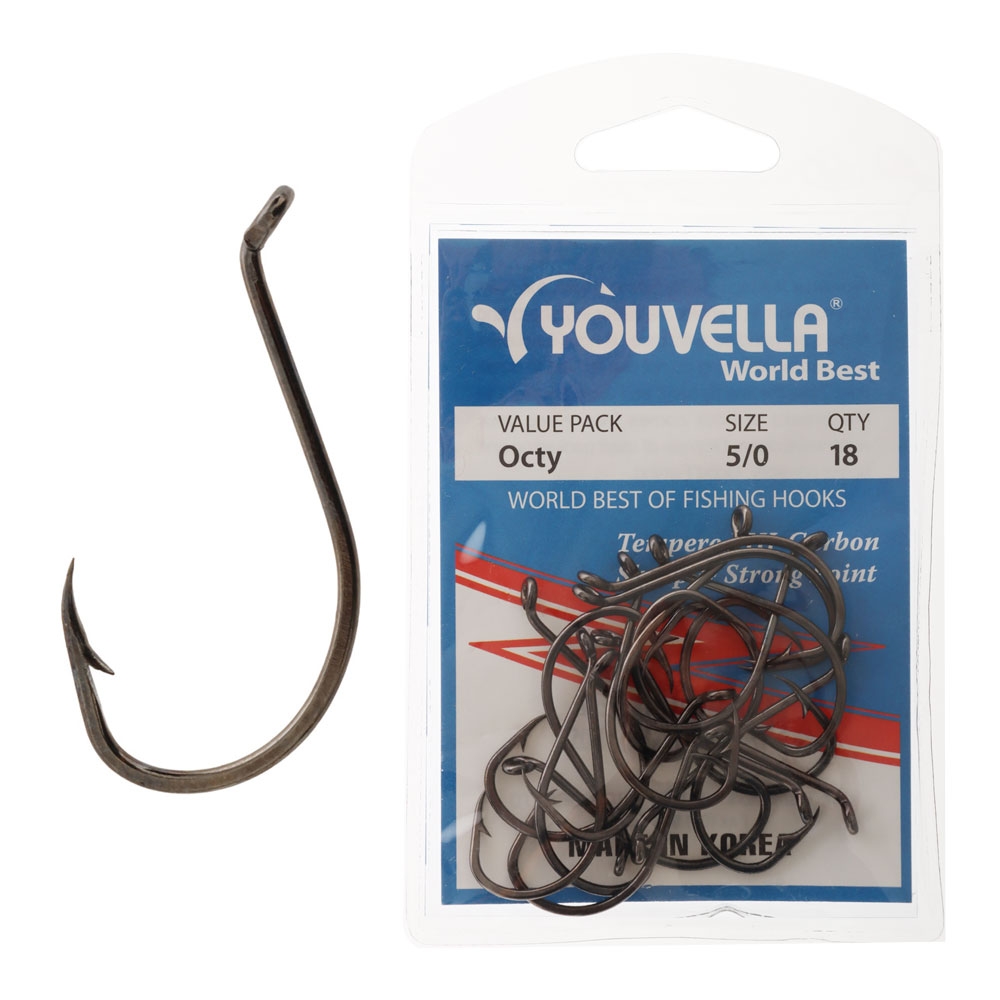 Youvella Hi-Carbon Octopus Hooks Value Pack 5/0 Qty 18