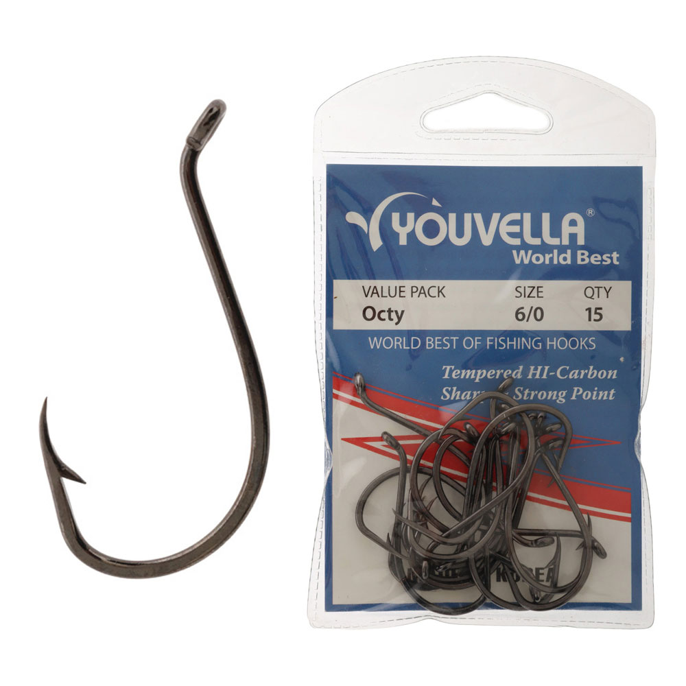 Youvella Hi-Carbon Octopus Hooks Value Pack 6/0 Qty 15