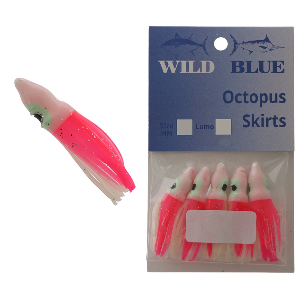 Wild Blue Tackle Octopus Skirt Qty 5 4cm Lumo Pink Head