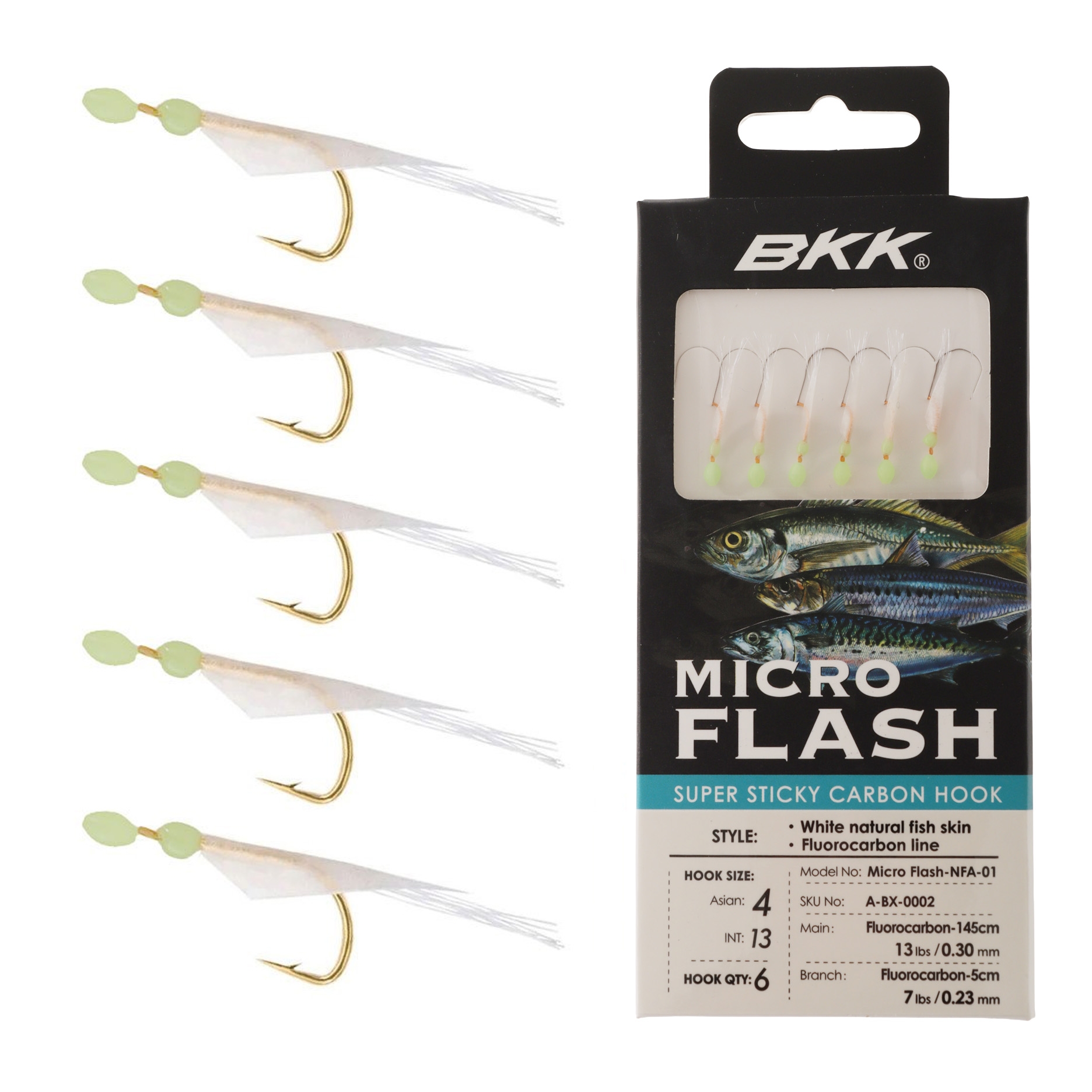 BKK Micro Flash Sabiki Rig White Qty 6 #4