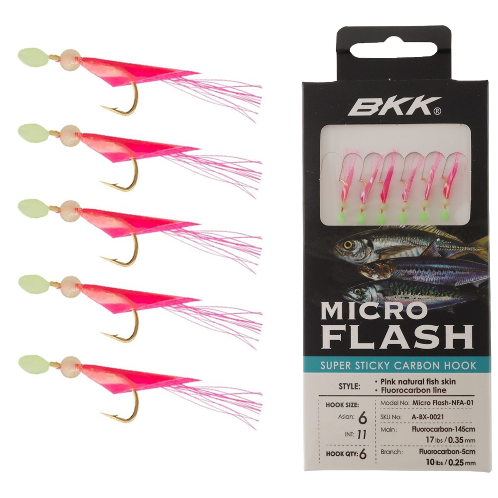 BKK Micro Flash Sabiki Rig Pink Qty 6 #6