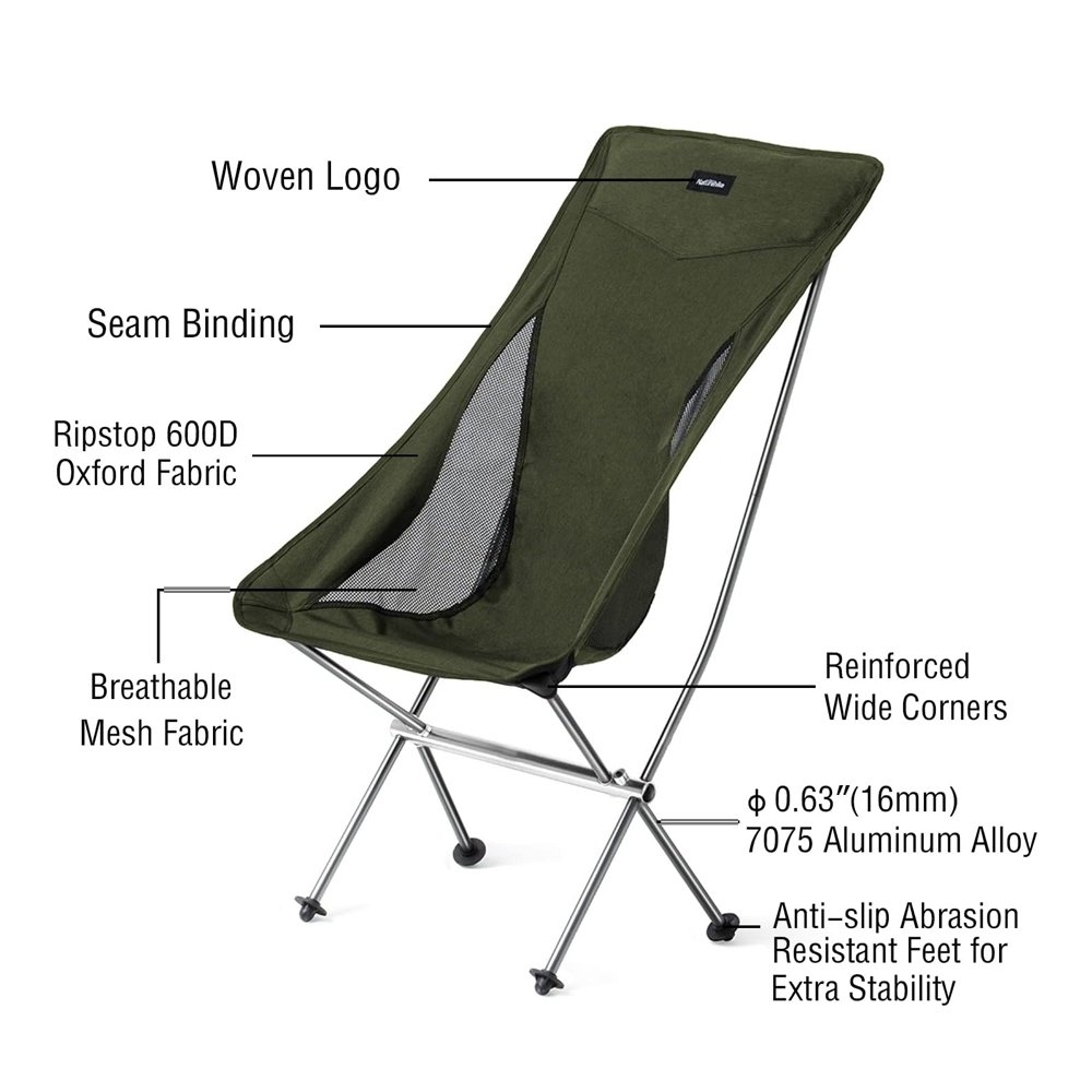Naturehike Moon High Back Portable Folding Camping Chair Green