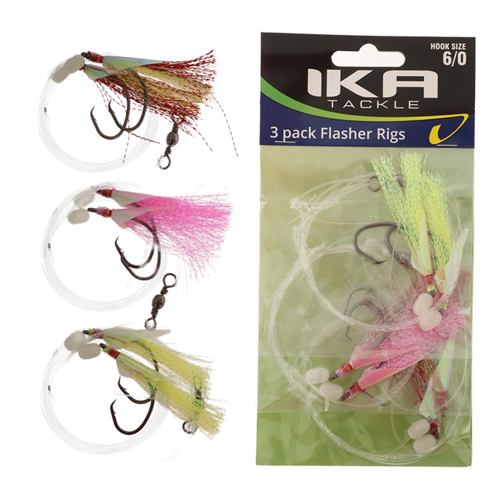 Ika Tackle Flasher Rig Assorted Colour 6/0 Qty 3