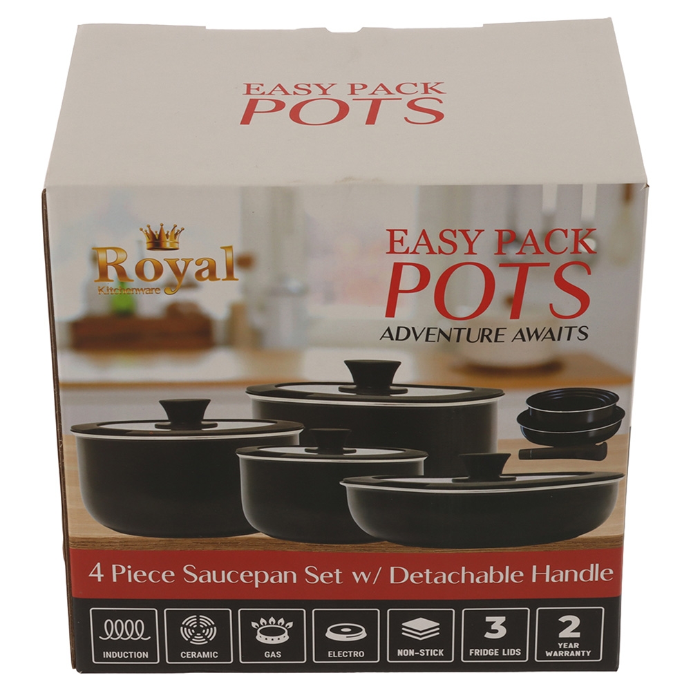 Royal Compact Stackable 4-Piece Non-Stick Frypan and Pot Cooking Set
