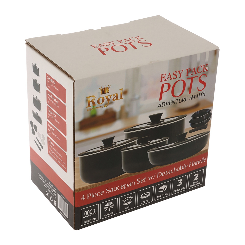 Royal Compact Stackable 4-Piece Non-Stick Frypan and Pot Cooking Set