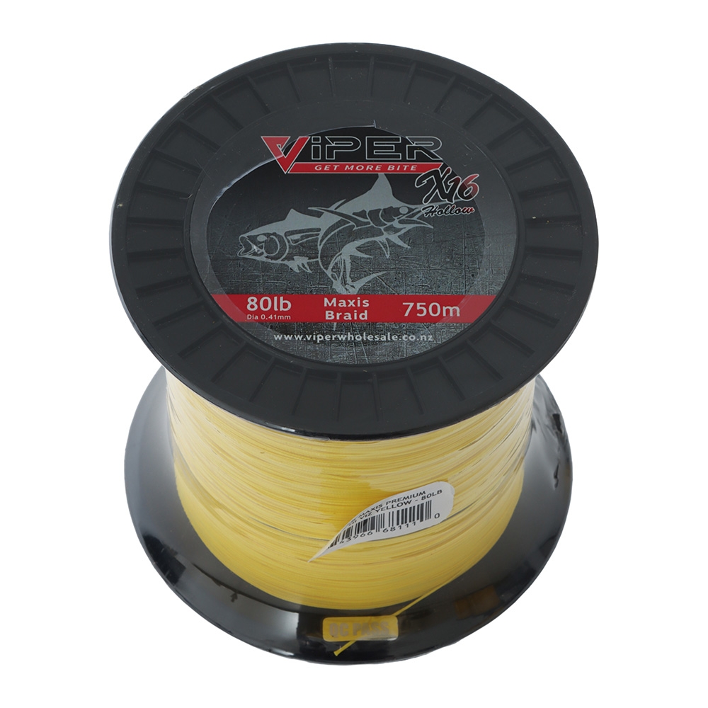 Viper Tackle X16 Maxis Premium Hollow Core Braid Hi-Viz Yellow 750m 80lb 0.41mm
