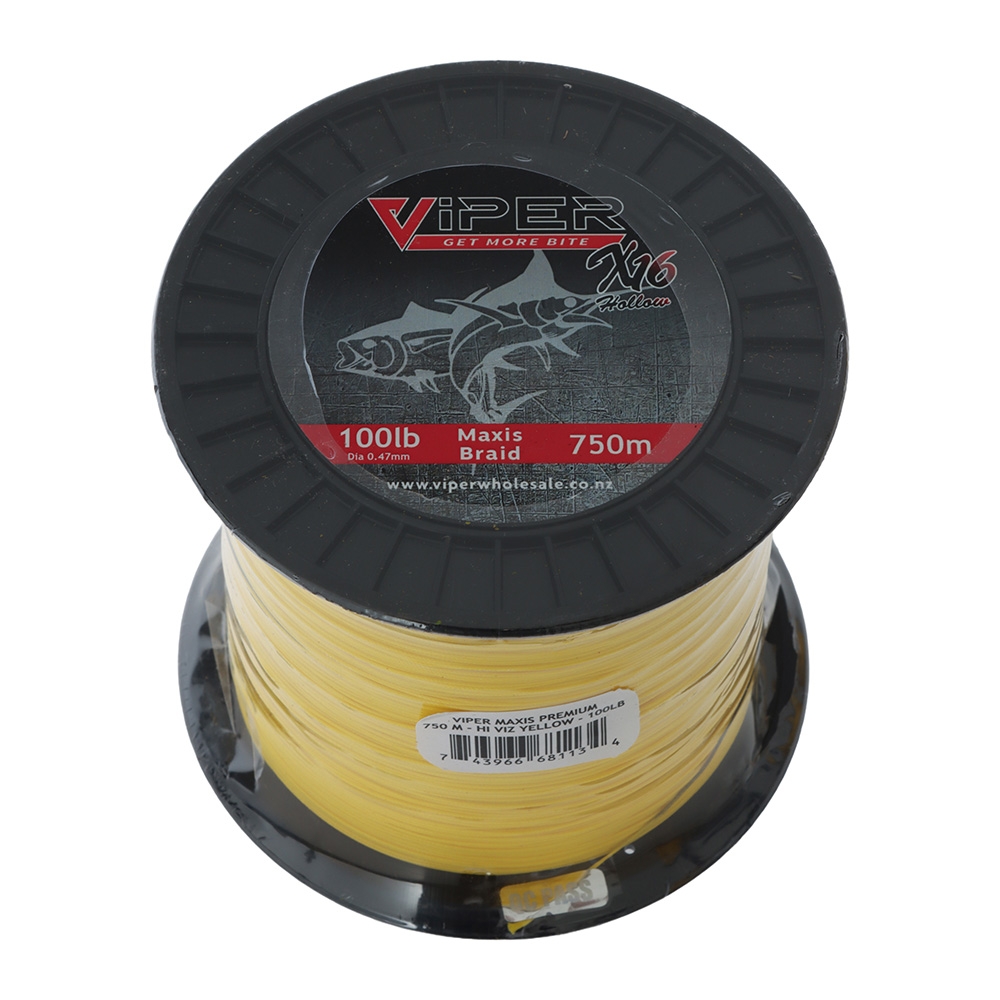 Viper Tackle X16 Maxis Premium Hollow Core Braid Hi-Viz Yellow 750m 100lb 0.47mm