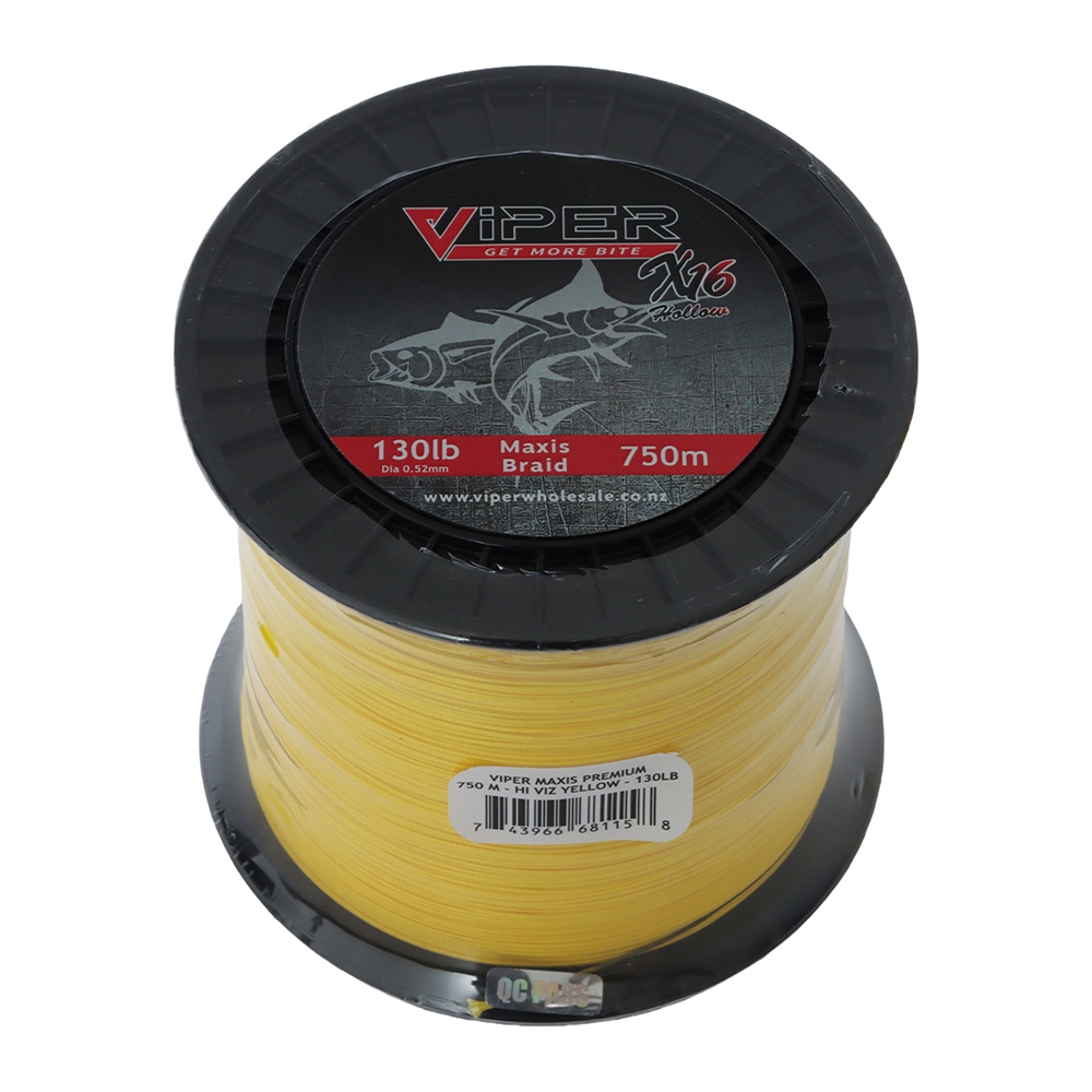Viper Tackle X16 Maxis Premium Hollow Core Braid Hi-Viz Yellow 750m 130lb 0.52mm