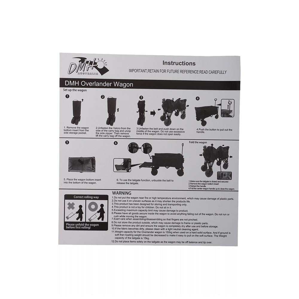 DMH Overlander XL Folding Wagon Trolley Cart - 150kg Capacity - Missing bottom insert