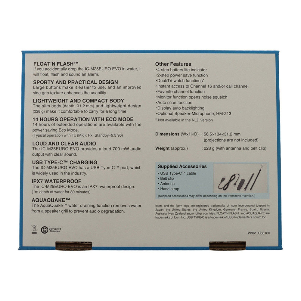 Icom IC-M25 EVO Floating Handheld VHF Radio with Eco Mode Black