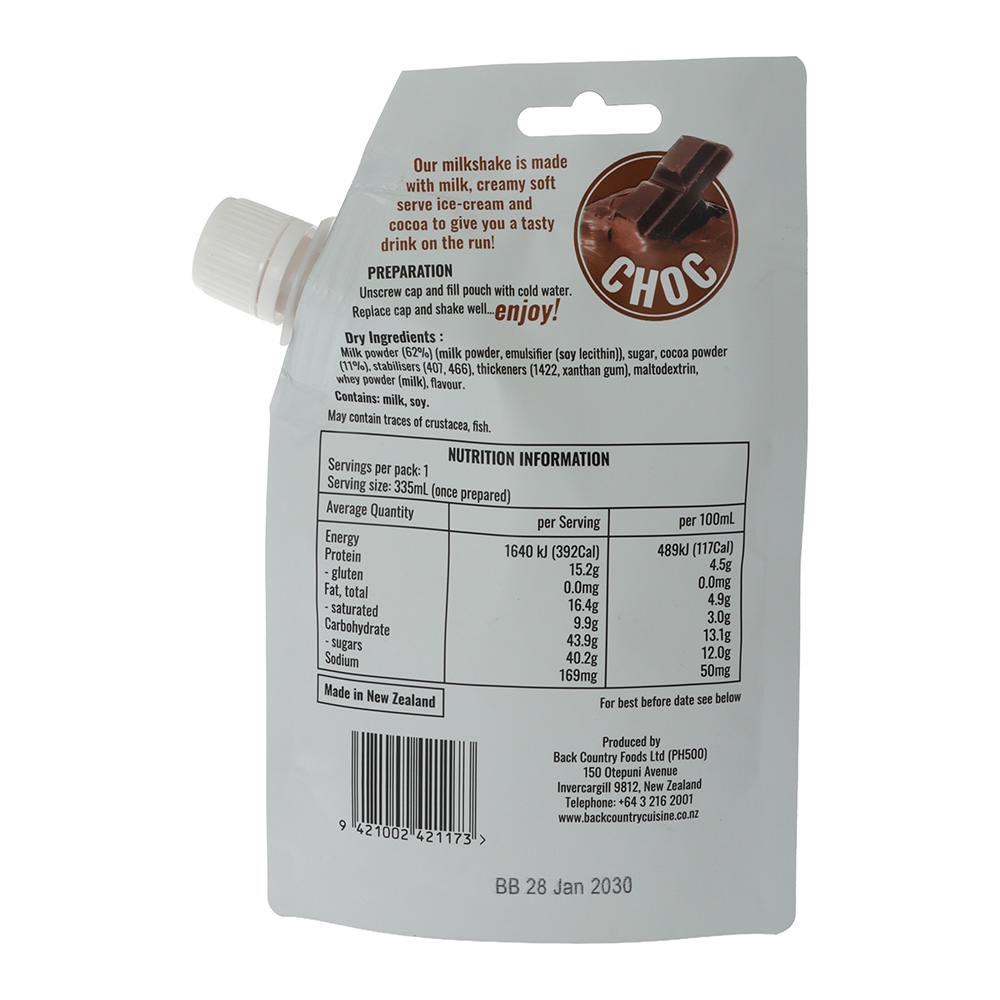 Back Country Cuisine Chocolate Milkshake Gluten-Free 85g
