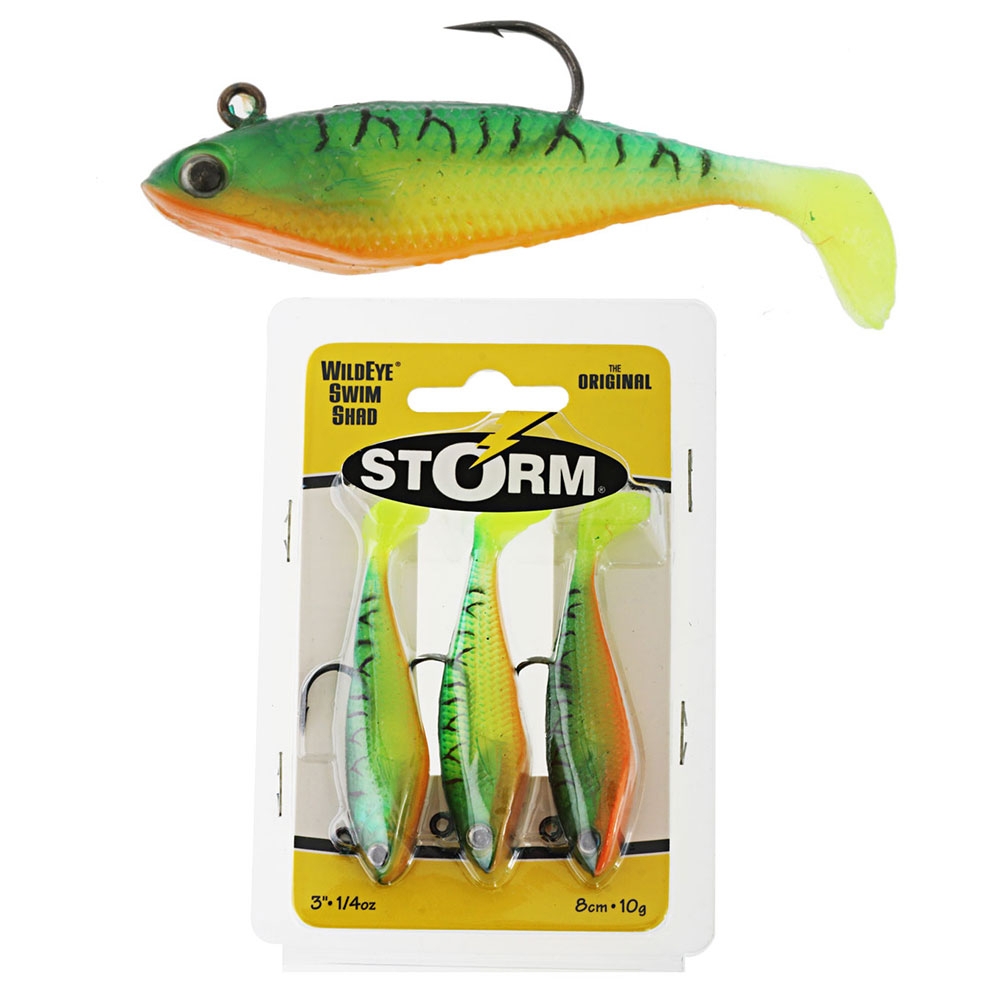 Storm Wildeye Swim Shad Rigged Soft Bait 8cm Qty 3 Firetiger