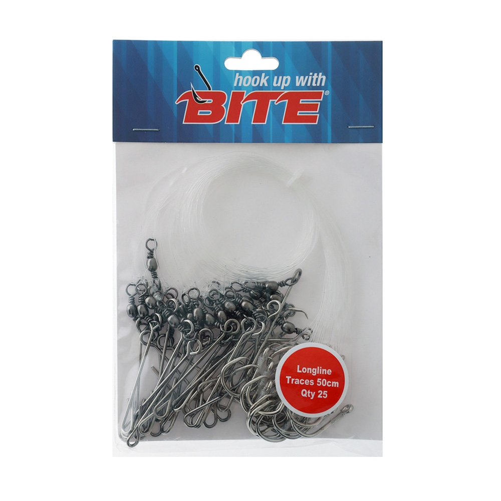Bite Longline Traces with Standard Clip 50cm Qty 25 