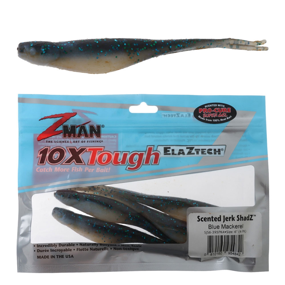 Z-Man Jerk ShadZ Scented Soft Bait 15cm Qty 4 Blue Mackerel 