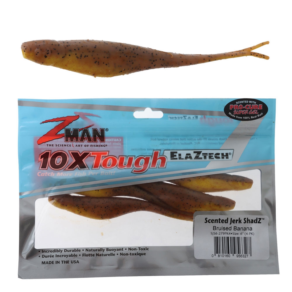 Z-Man Jerk ShadZ Scented Soft Bait 15cm Qty 4 Bruised Banana