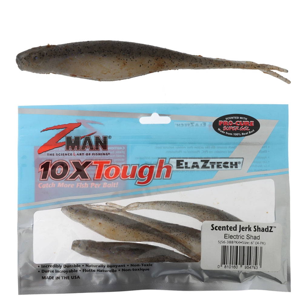 Z-Man Jerk ShadZ Scented Soft Bait 15cm Qty 4 Electric Shad