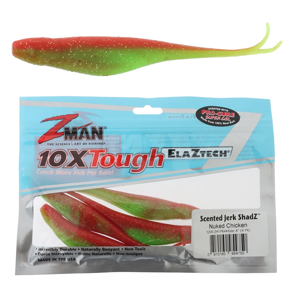 Z-Man Jerk ShadZ Scented Soft Bait 15cm Qty 4 Nuked Chicken