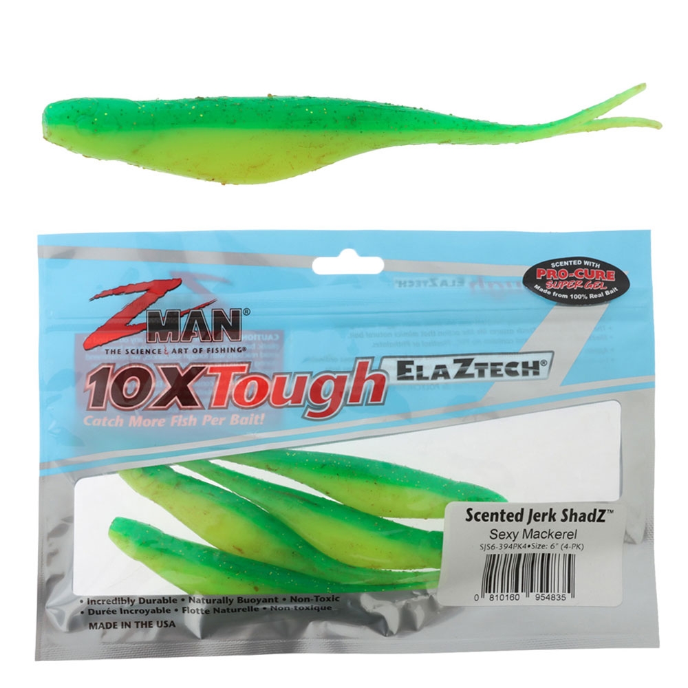 Z-Man Jerk ShadZ Scented Soft Bait 15cm Qty 4 Sexy Mackerel