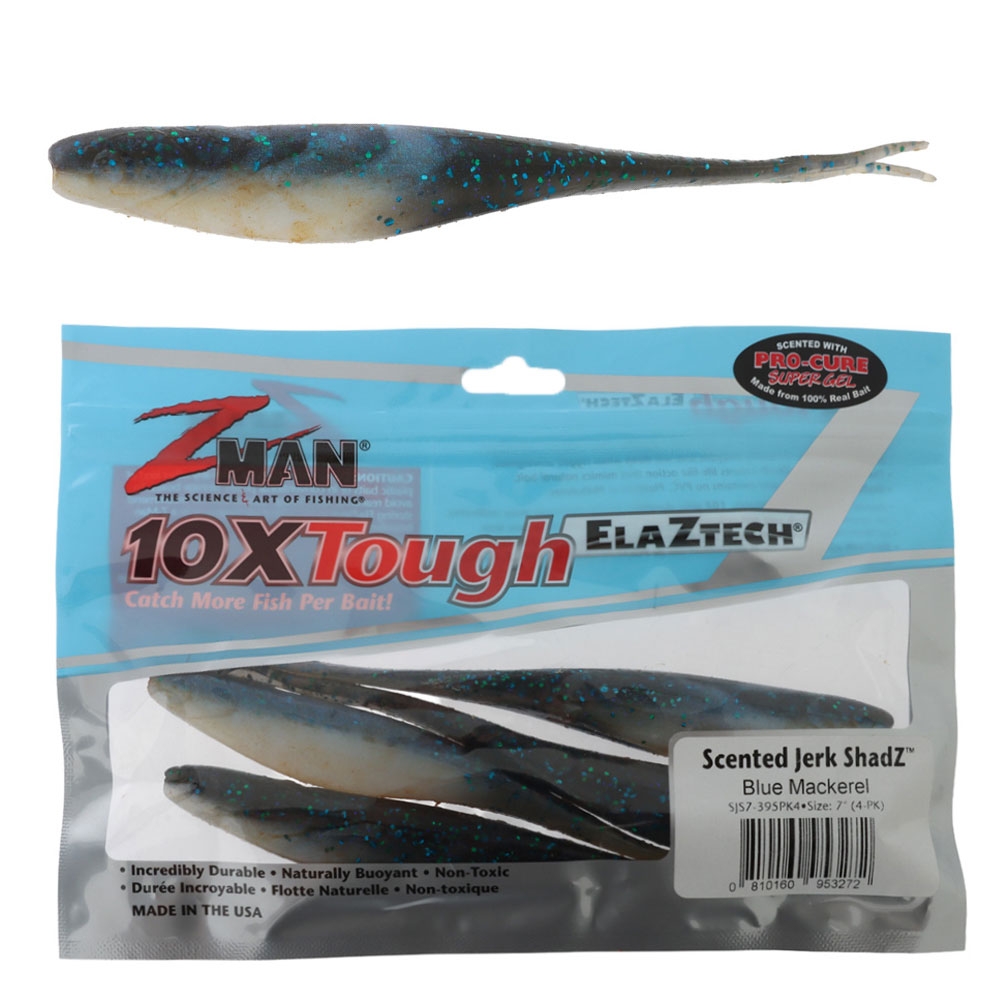 Z-Man Jerk ShadZ Scented Soft Bait 17cm Qty 4 Blue Mackerel