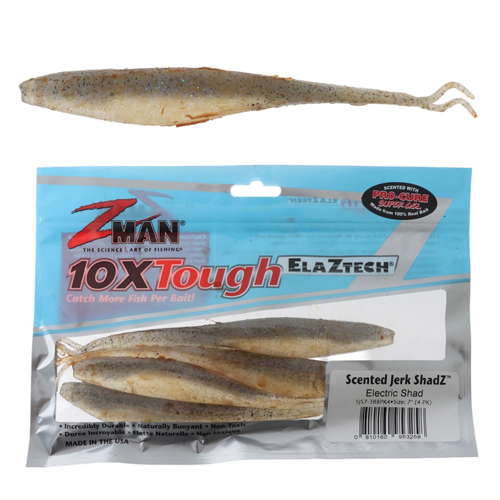 Z-Man Jerk ShadZ Scented Soft Bait 17cm Qty 4 Electric Shad