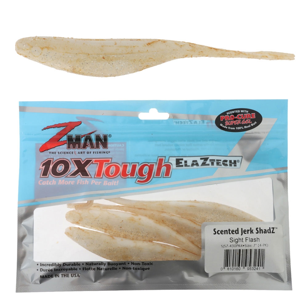 Z-Man Jerk ShadZ Scented Soft Bait 17cm Qty 4 Sight Flash