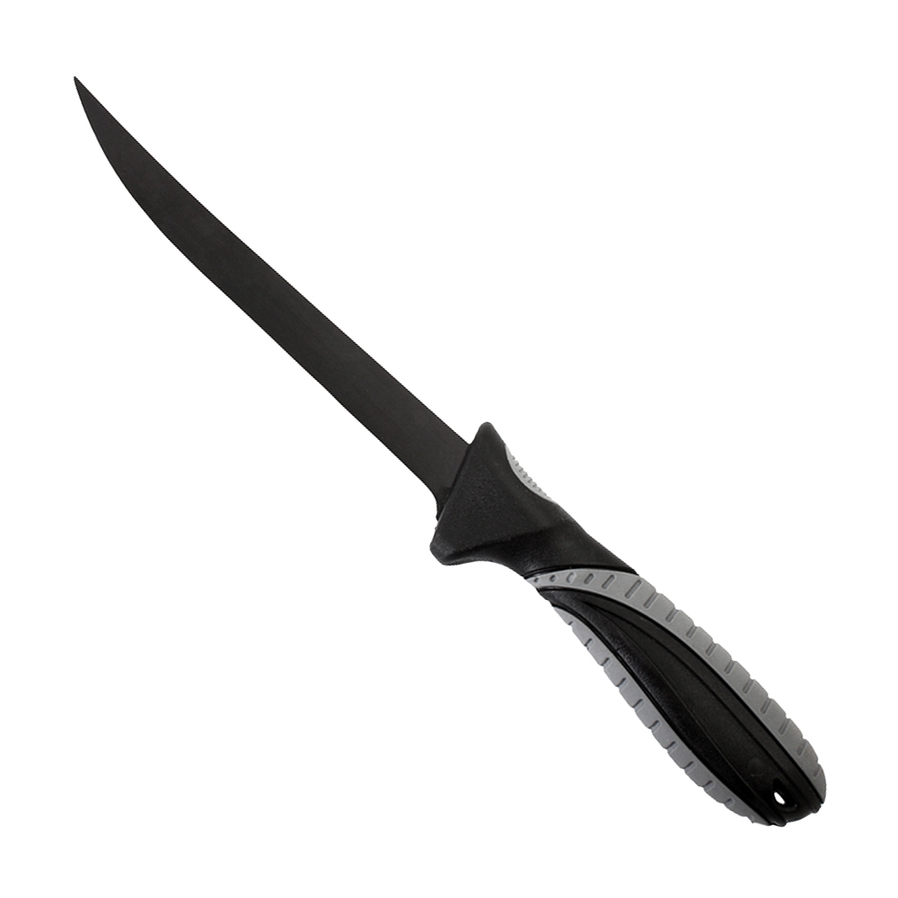 Holiday Black Fillet Knife with Rubber Grip Handle and Sheath