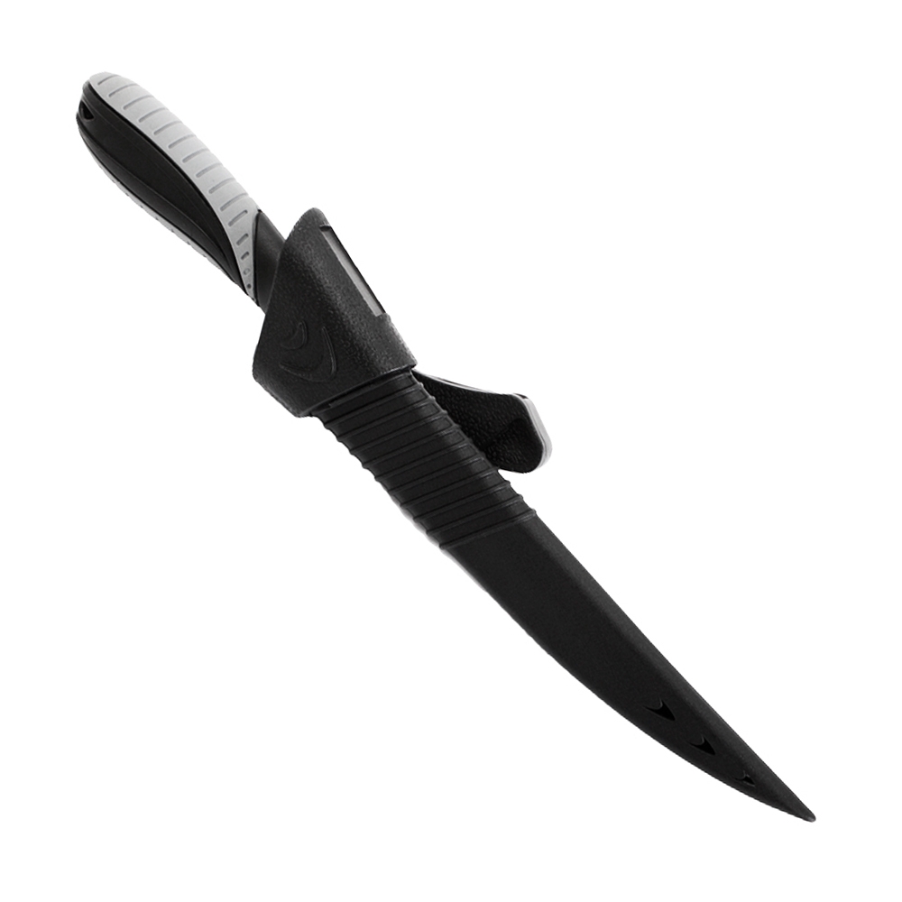 Holiday Black Fillet Knife with Rubber Grip Handle and Sheath