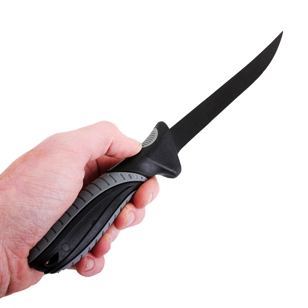 Holiday Black Fillet Knife with Rubber Grip Handle and Sheath Holiday Black Fillet Knife with Rubber Grip Handle and Sheath