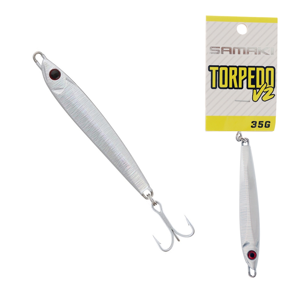 Samaki Torpedo V2 Metal Spinner Lure 35g Pearl White