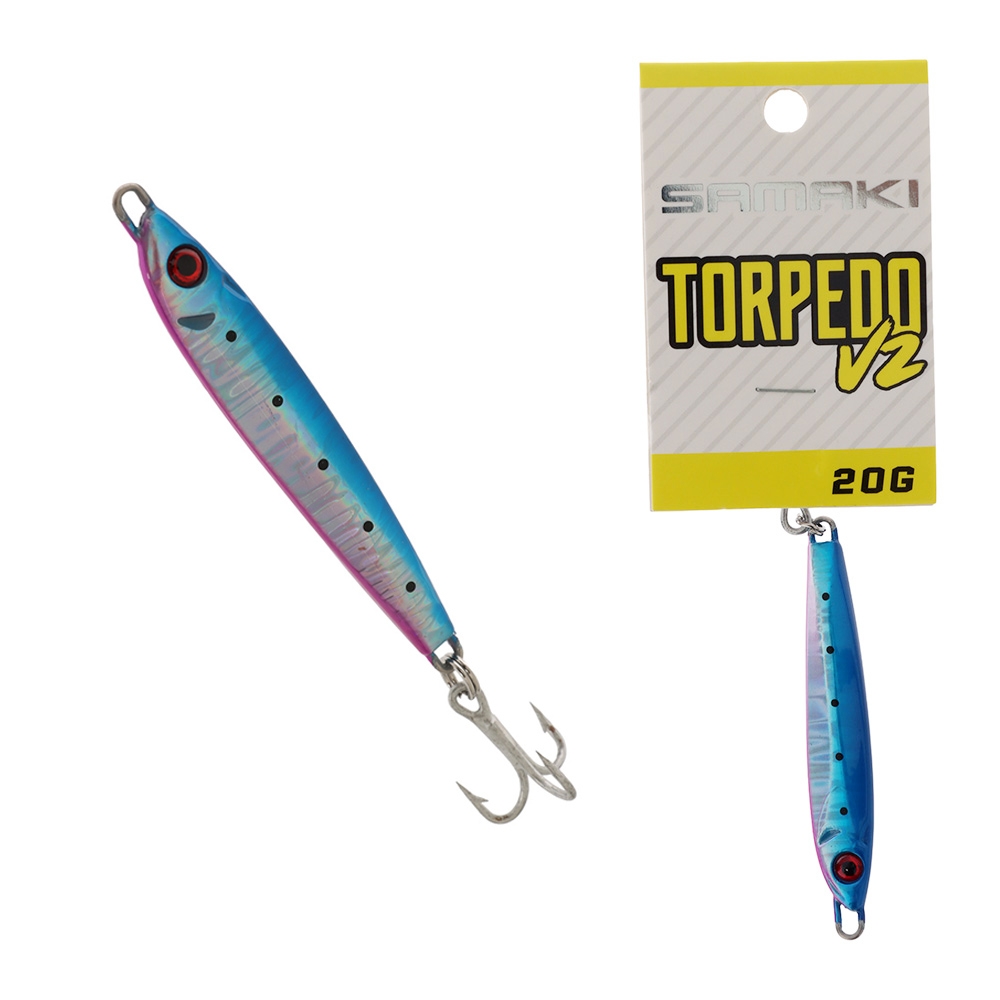 Samaki Torpedo V2 Metal Spinner Lure 20g Blue Pink Silver