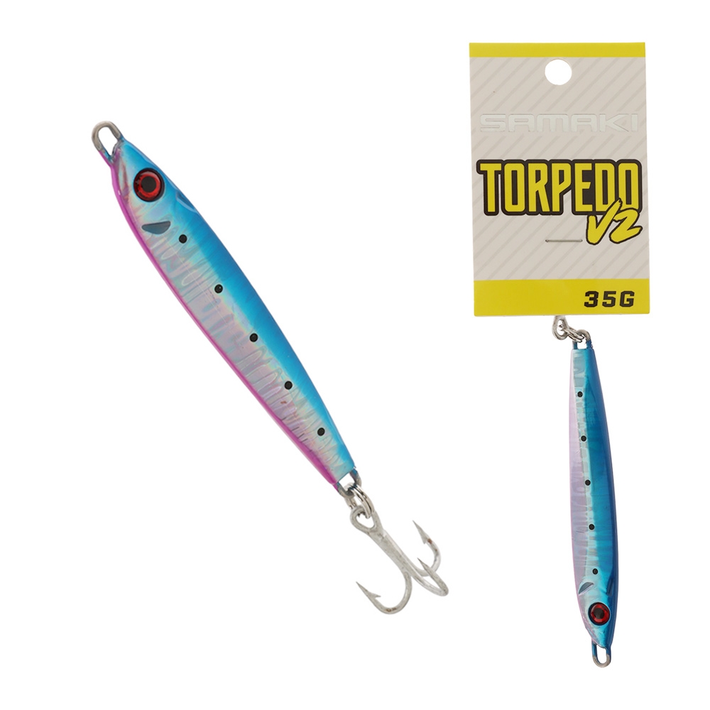 Samaki Torpedo V2 Metal Spinner Lure 35g Blue Pink Silver