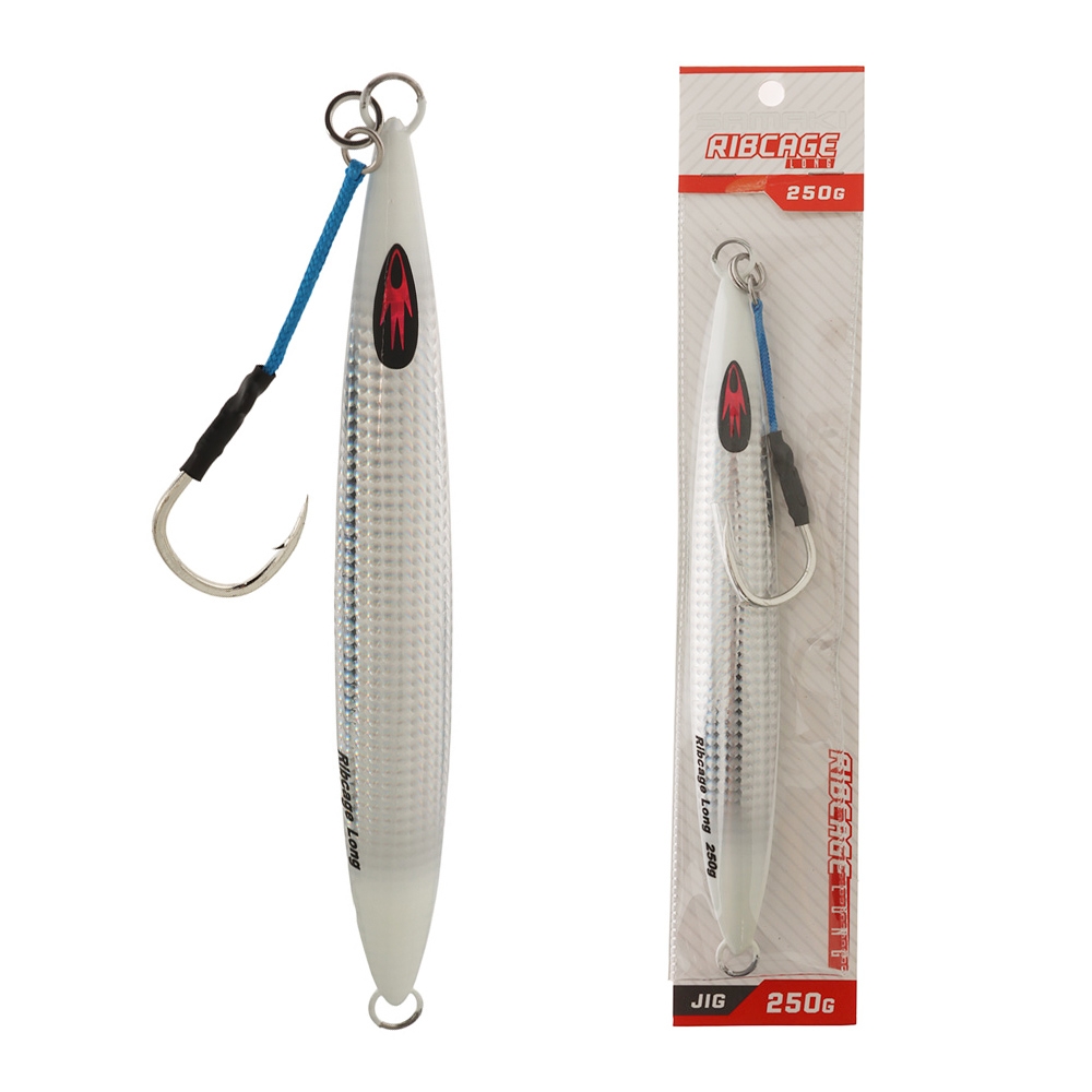 Samaki Ribcage Long Deep Water Metal Jig 250g Glow n Silver
