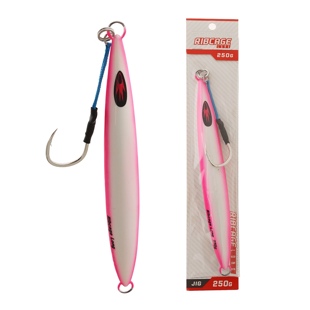 Samaki Ribcage Long Deep Water Metal Jig 250g Glowing Pink