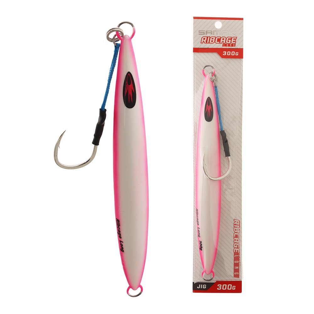 Samaki Ribcage Long Deep Water Metal Jig 300g Glowing Pink