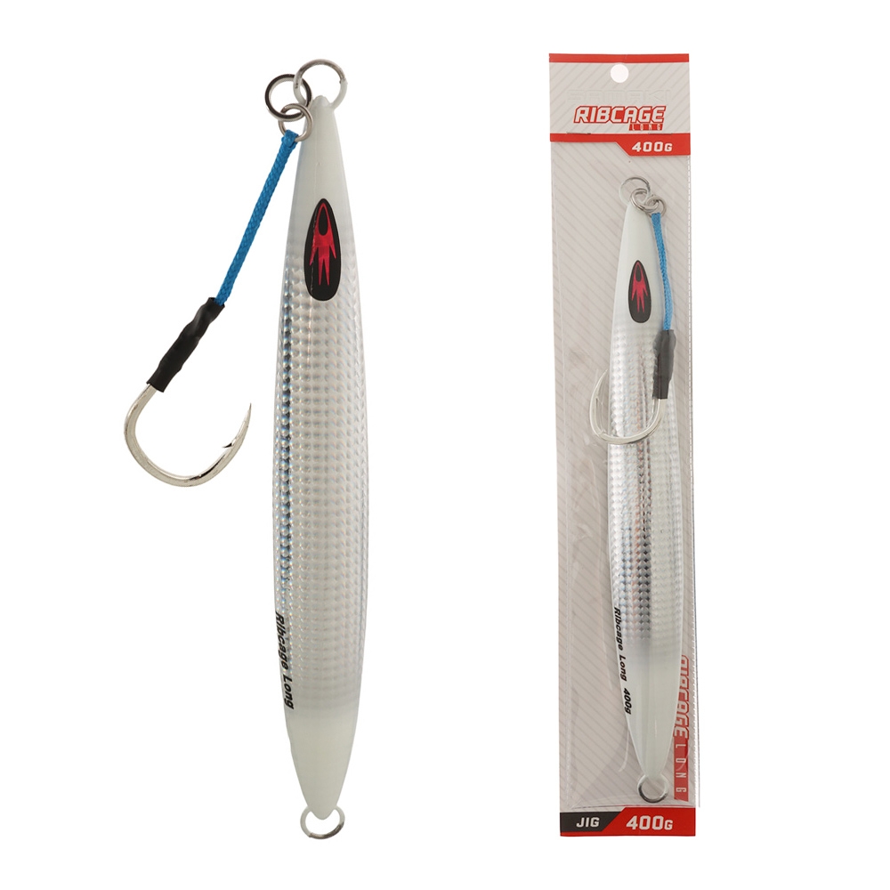 Samaki Ribcage Long Deep Water Metal Jig 400g Glow n Silver