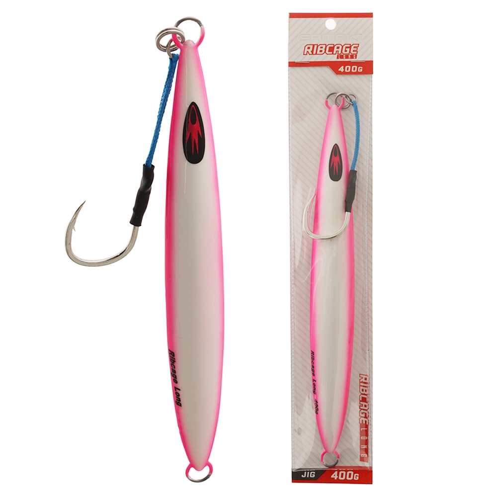 Samaki Ribcage Long Deep Water Metal Jig 400g Glowing Pink