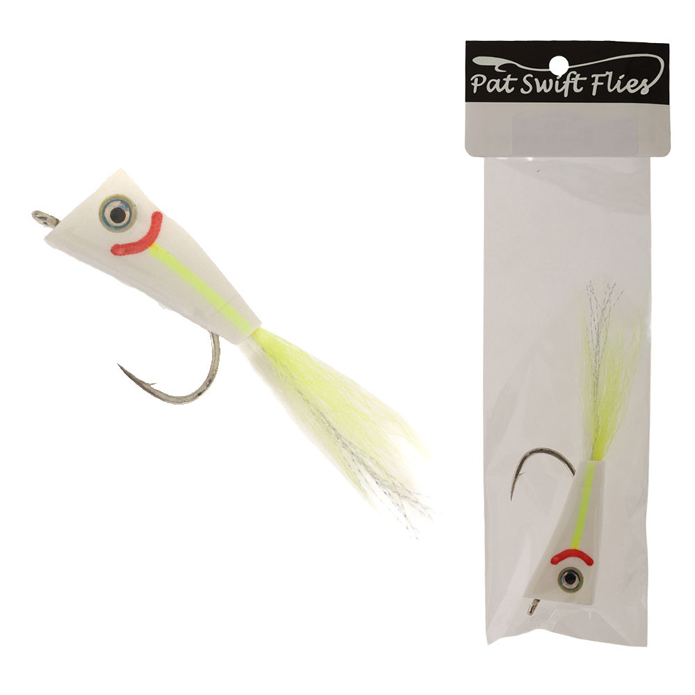 Pat Swift Saltwater Popper Fly Fluorescent Yellow/White 2/0