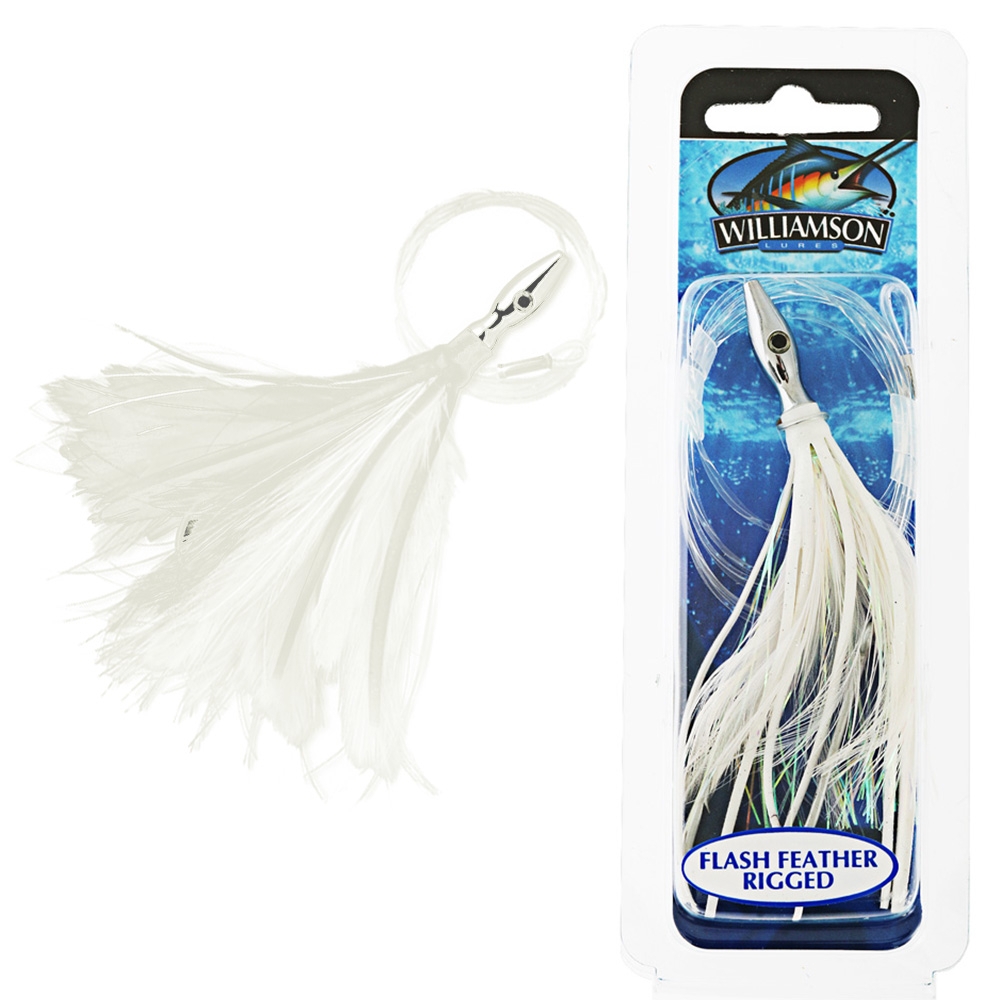 Williamson Flash Feather Rigged Tuna Lure 5in Pearl White