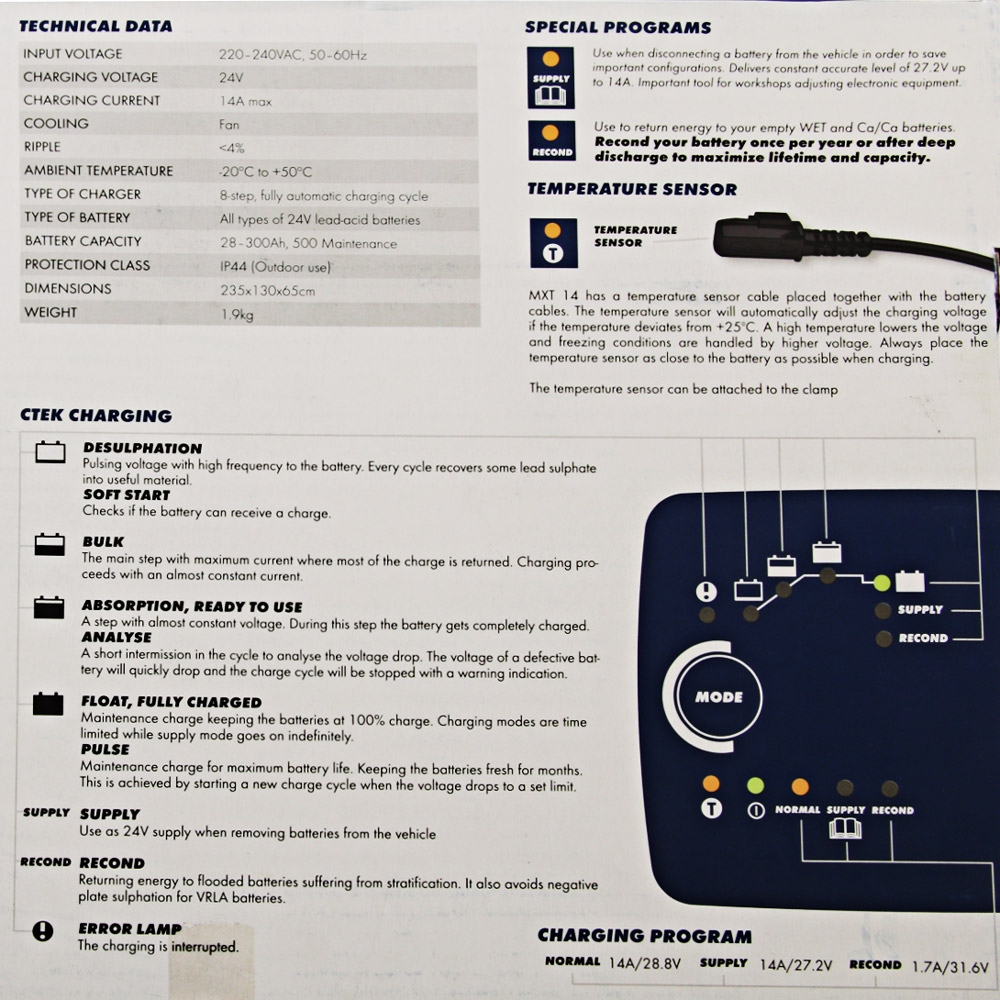 CTEK MXT 14 24V 14A 8-Stage Battery Charger