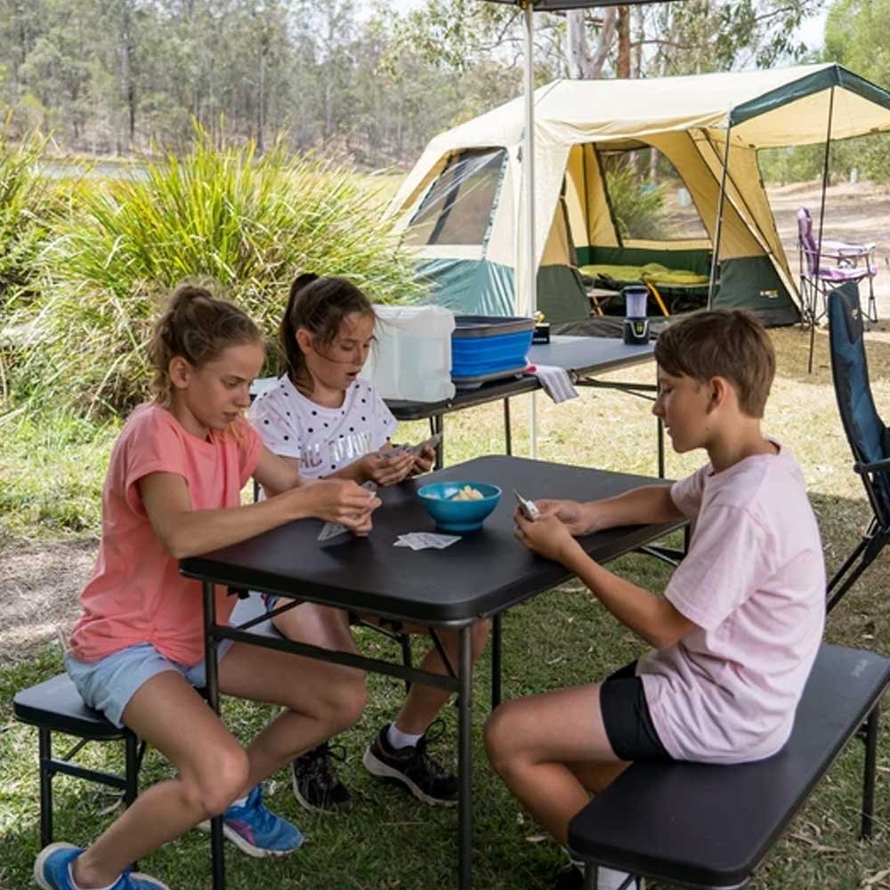 OZtrail Ironside 3-Piece Folding Camping Table and Bench Set - Scratched