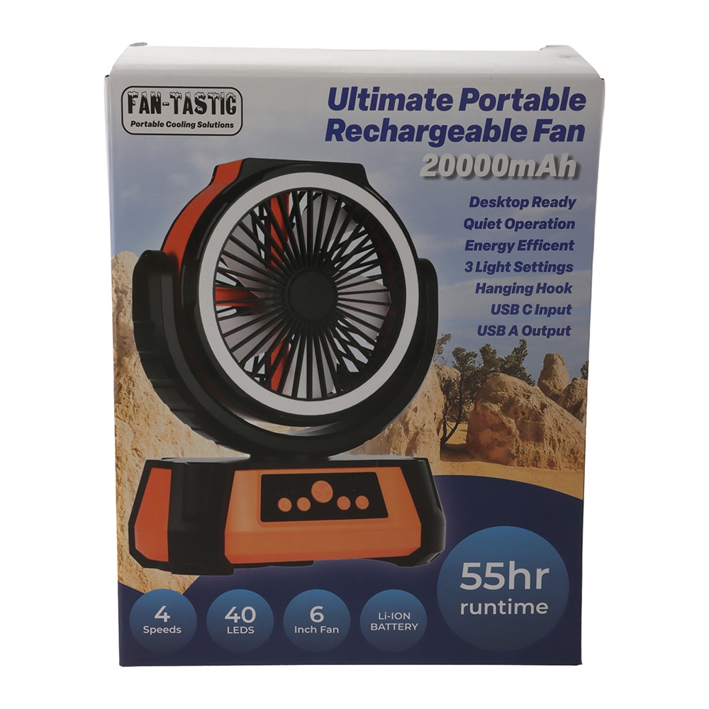 Fantastic Portable Rechargeable Camping Fan w/ LED Light 20000mAh