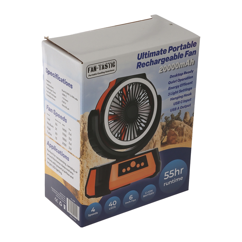 Fantastic Portable Rechargeable Camping Fan w/ LED Light 20000mAh