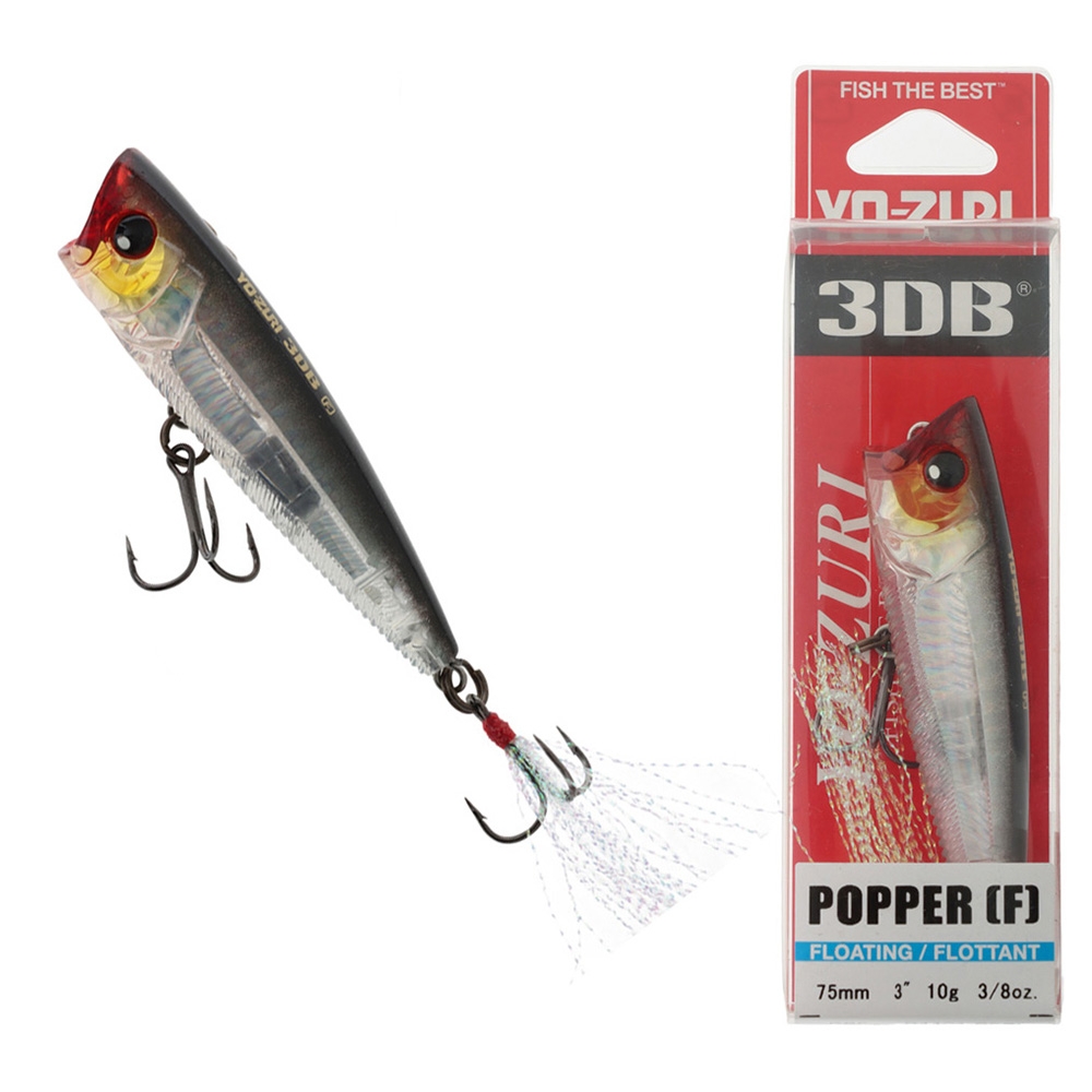 Yo-Zuri 3DB Popper Floating Lure 75mm 10g Prism Silver Black