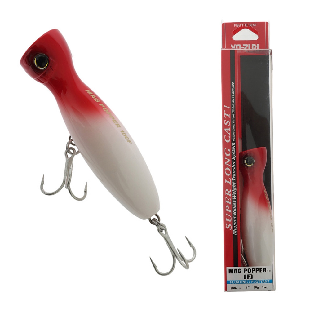 Yo-Zuri Mag Popper Floating Lure 100mm 28g Pearl Red Head
